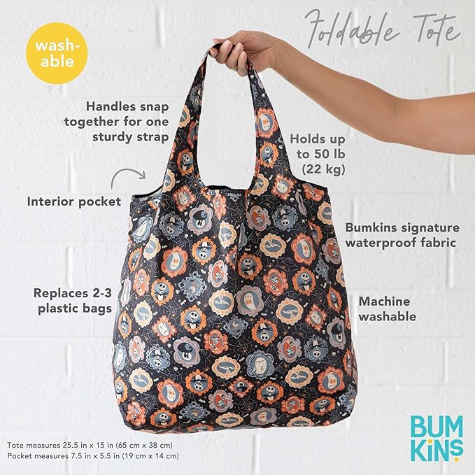 Bumkins Reusable Grocery Shopping Tote Bag for Women, Large Boho Style with Handles, Foldable, Washable, Shoulder Straps