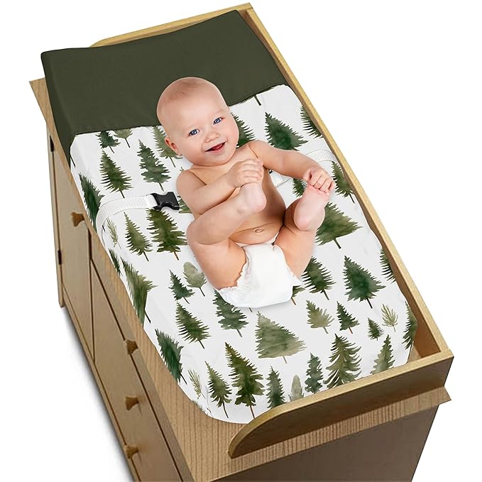 Sweet Jojo Designs Sage Green Woodland Boy Girl Gender Neutral Unisex Baby Changing Pad Cover Infant Newborn Diaper Table Change Mat Sheet Forest Themed Nature Pine Tree Hunter Abstract Watercolor