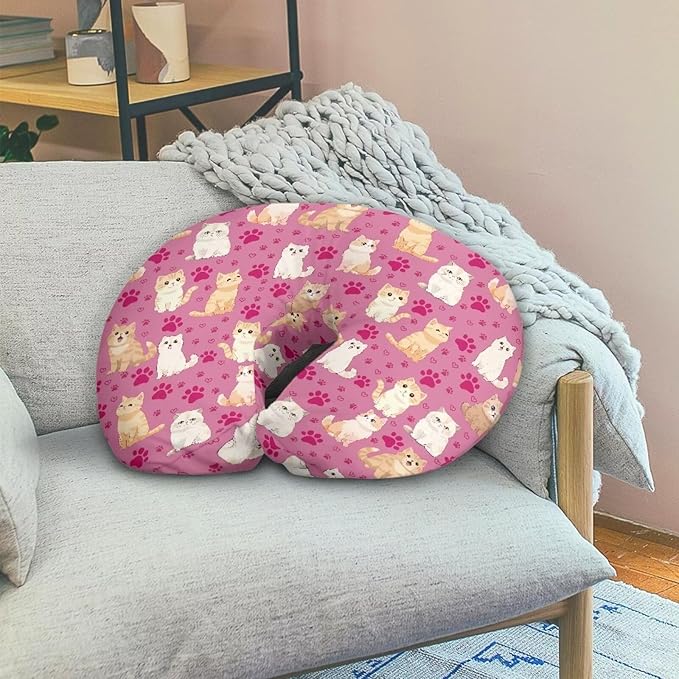 Cartoon Cat Pink Nursing Pillow Slipcover Ultra Soft Comfortable Fabric Breastfeeding & Bottle Feeding Pillow Case for Home Car Sofa Decor, Easy to Put On & Take Off