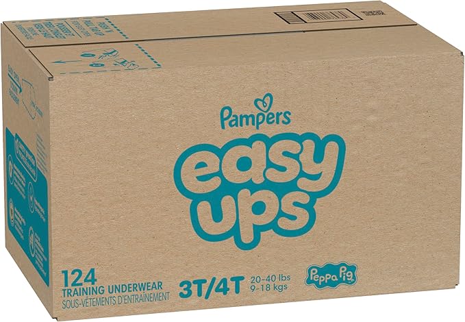 Easy Ups Girls & Boys Potty Training Pants, Size 3T-4T, 124 Count, Peppa Absorbent Training Underwear, Up to 100% Leakproof Day and Night, Hypoallergenic (Packaging May Vary)