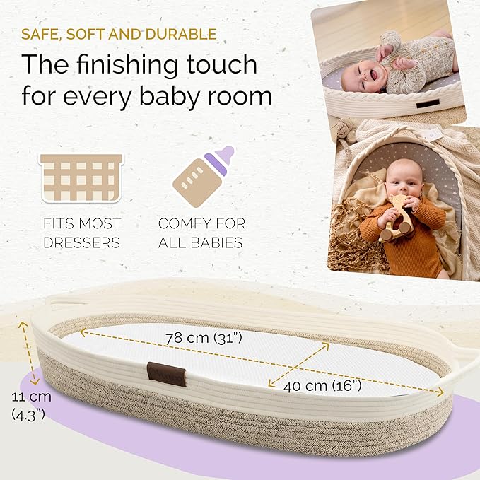 Yunioo Baby Changing Basket, Portable Diaper Changing Pad, Moses Basket for Newborns, Changing Table Topper for Baby Nursery, Waterproof Travel Pad Cover