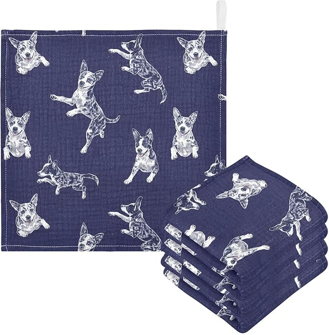 vvfelixl Blue Heeler Dog Baby Burp Cloths Baby Muslin Washcloths for Boys Girls Cotton Babys Face Towel for Newborn Soft 11.8 X 11.8 in, 5 Pack