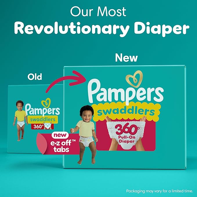 Pampers Diapers - Swaddlers 360° - Size 4, 132 Count, up to 100% Leakproof Comfy Dry Fit, Designed for Easy Changes, Pull On Baby Diaper (Packaging May Vary)