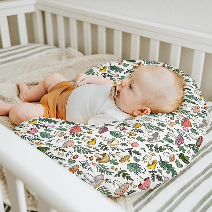 Colorful Mushrooms Green Leaves Baby Nursing Pillow Covers for Boy Girl Fall Mushroom Forest Nursing Pillowcase for Breastfeeding Pillows Autumn Soft Stretchy Slipcovers for Newborn Infant