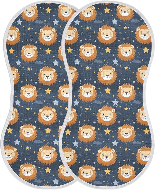 2Pcs Cute Lion Burp Cloth,Unisex Large Absorbent Soft Cotton Muslin Burping Cloths for Newborn Boys Girls,11x22in,A111664