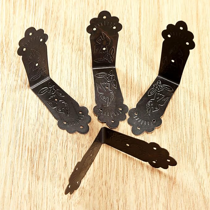 dophee 4Pcs Antique L Shaped Corner Guards, Embossing Decorative Edge Corner Bracket Protectors Cover with Mounting Screws for Chest Case Wooden Box - 2.17"x2.17"x0.98"