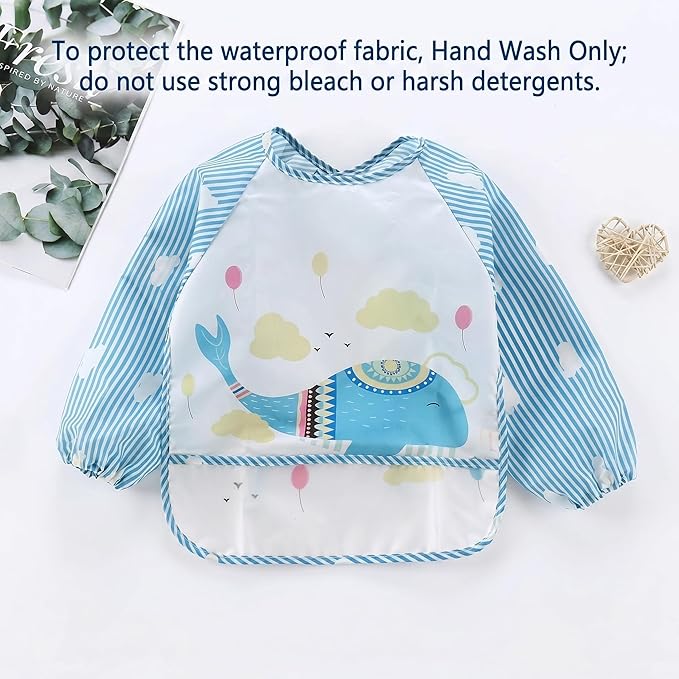 PandaEar (3 Pack Long Sleeve Bibs| Waterproof Full Sleeve Bib for Baby Infant Toddler 6-36 Months