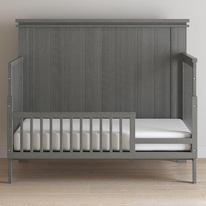 Child Craft Toddler Bed Guard Rail Converts Denman 4-in-1 Convertible Crib into Toddler Bed, Made of Pinewood, Non-Toxic Finish (Midnight Gray)