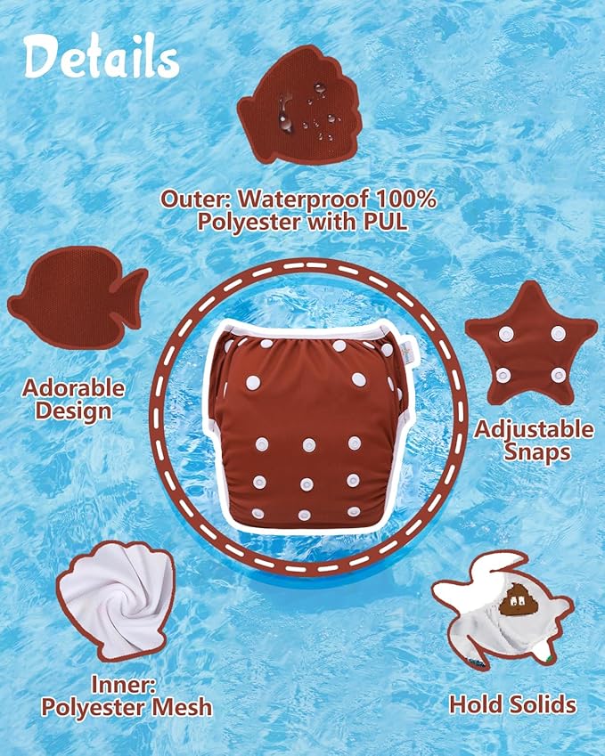 Babygoal Swim Diapers 3 Pack for 0-8M Newborn and Baby, Reusable Adjustable Washable for Swimming Lessons