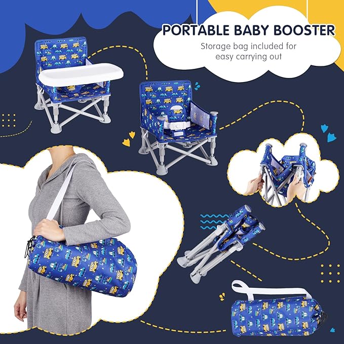 Portable Baby Chair, Folding Booster Seat with Tray for Dining Table Compact Camping Chair for Lawn Beach Travel Babies 6-36 Months