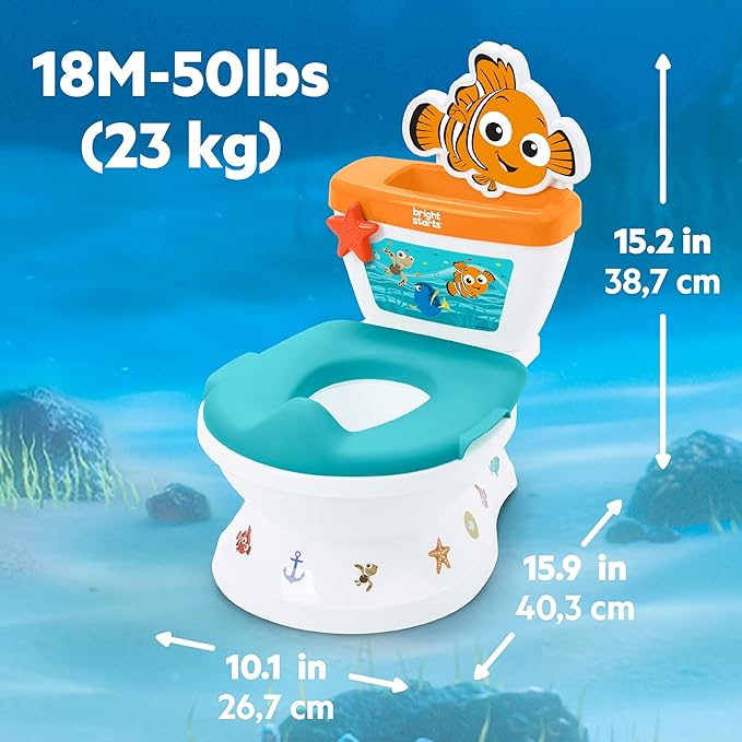 Bright Starts Disney Junior Finding Nemo My Size Potty Training Toilet, Toddler Potty Chair with Flushing & Cheering Sounds, Removable Seat with Splash Guard & Handles, Ages 18+ Months, Up to 50 lbs