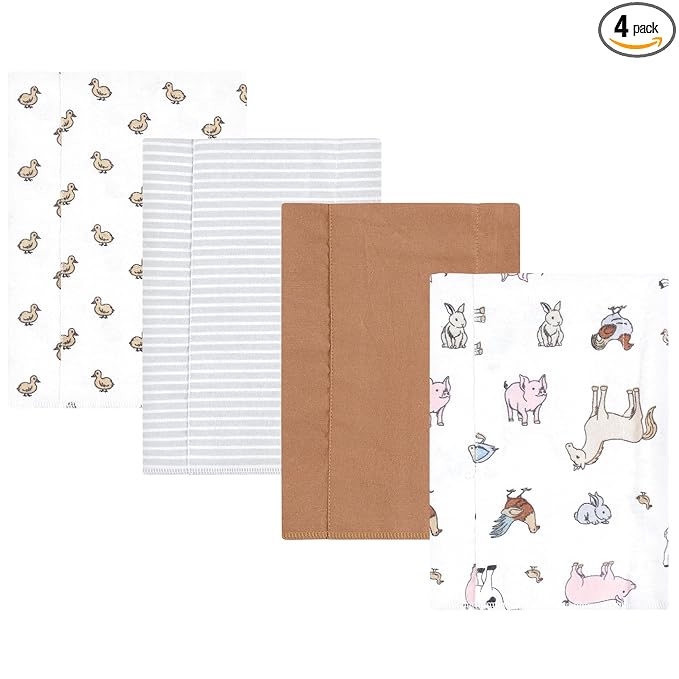 Hudson Baby Unisex Baby Cotton Flannel Burp Cloths, Farm World, One Size
