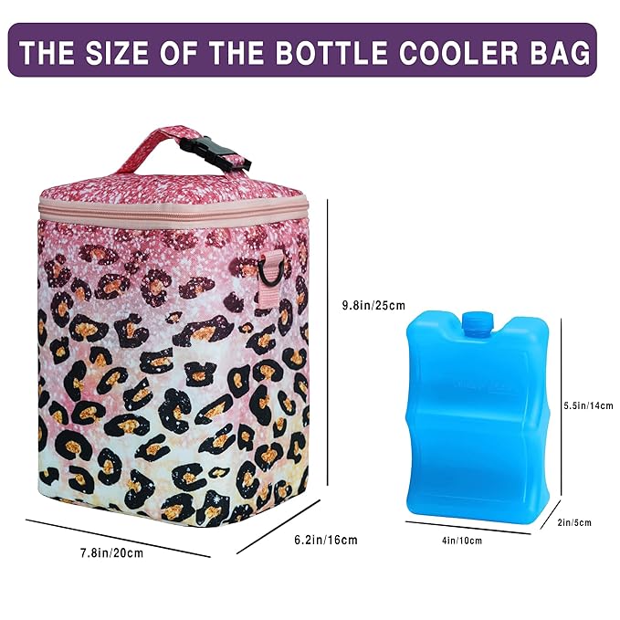 Breastmilk Cooler Bag with Ice Pack Fits 4 Baby Bottles Up to 9 Ounce Insulated Baby Bottle Bag Breast Milk Cooler on The Go with Strap Baby Bottle Cooler Bag for Nursing Mom Daycare or Travel