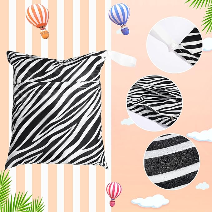 Frienda 4 Pieces Cloth Diaper Wet Dry Bag, Waterproof Reusable Washable Bag for Baby Items and Travel Zippered Pockets with Handle, Beach, Swimsuit, Dirty Gym Clothes and Toiletries(Animal Print)