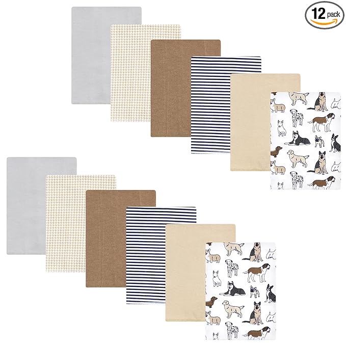 Hudson Baby Unisex Baby Flannel Burp Cloth 12pk, Handsome Dogs, One Size