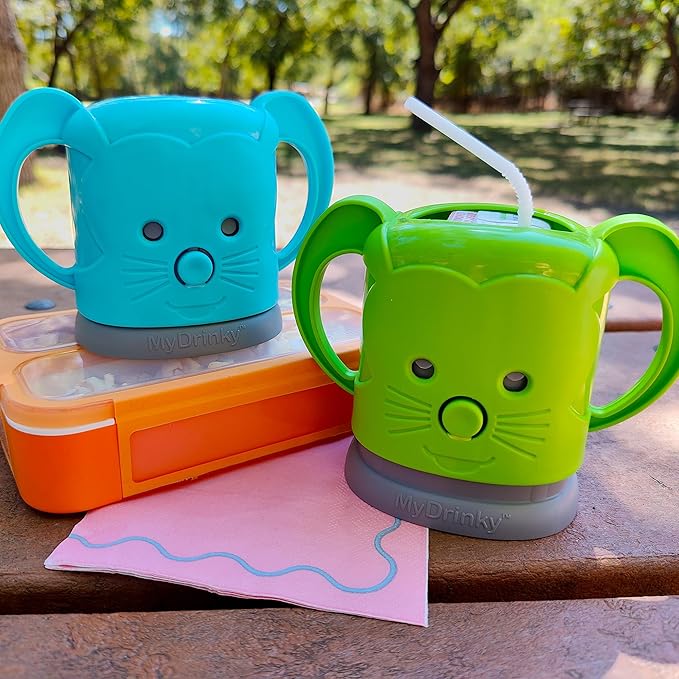InchBug MyDrinky Pouch Holder No Squeeze, Reusable Drink Holder for Kids, Toddler and Babies | BPA-Free & Squeeze-Proof Cup Holder for Juice Boxes, Food Pouches | Dishwasher Safe, 2-Pack LIME/AQUA