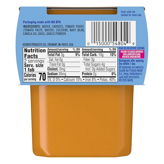 GERBER Infant Puree Meals 2nd Foods Tomato White Bean 2x4oz