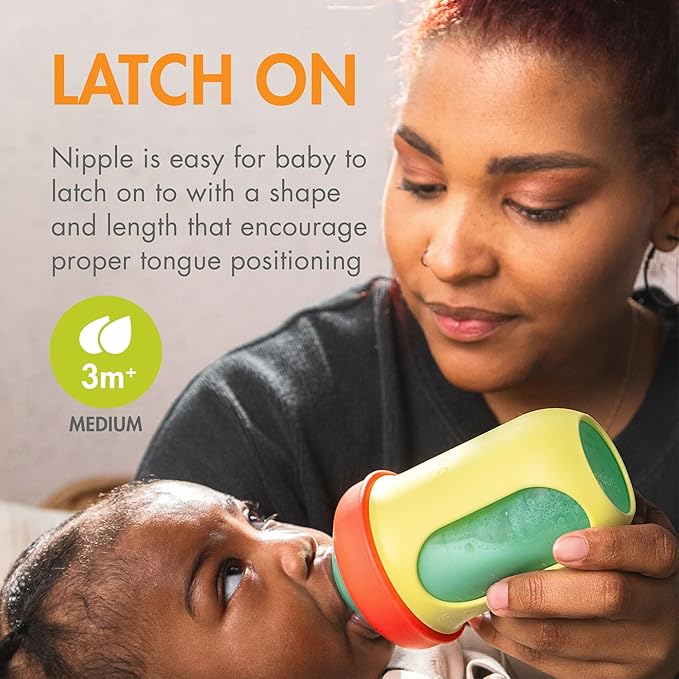 Boon Nursh Bottles - Silicone Baby Bottles Help Ease Colic Symptoms - Reusable Food-Grade Silicone Pouches with Polypropylene Shell - Medium Flow - 8 Oz - Color Block