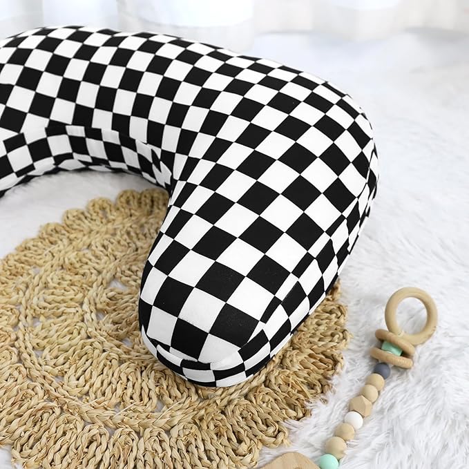 DILIMI Nursing Pillow Cover, Soft Stretchy Nursing Cover for New-Designed Breastfeeding Pillow, Removable Slipover for Baby Boy and Girls, Black Checkered Only Cover