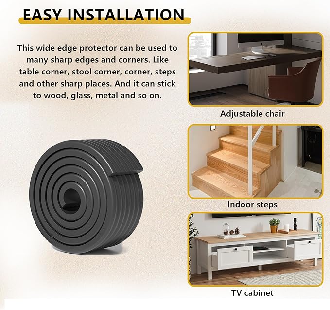 6.5ft x 3.15" x 0.31" Baby Edge Corner Protector, Extra Thick Soft Foam with Strong Adhesive Double-Sided Tape, Safety Guards for Tables, Desks, Beds, Cabinets & Fireplace (Brown)
