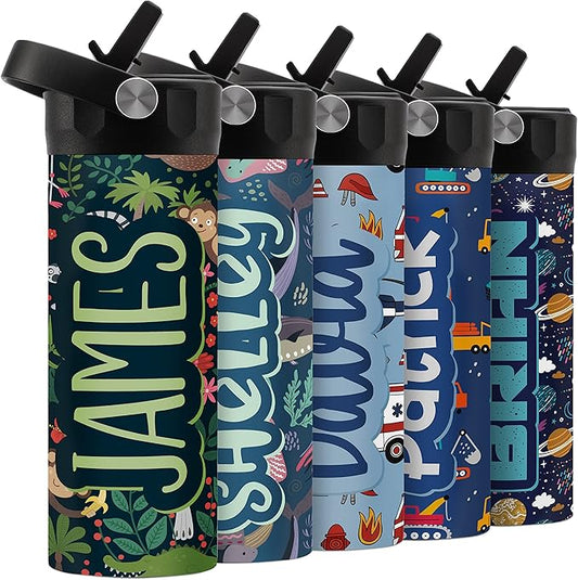Personalized Water Bottle for Kids - 14 oz - 15 Design Options, Custom Water Bottle for Children - End of School Year Gifts, Back to School Gifts - BPA FREE, Double-Wall Insulation - Zoo