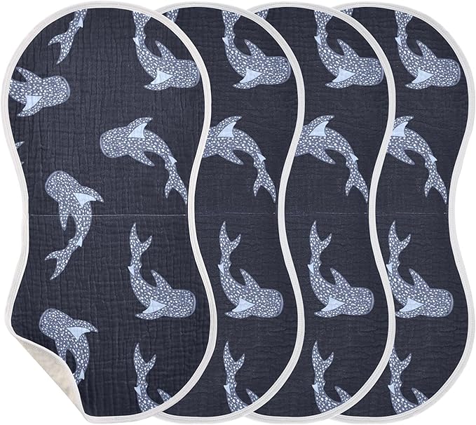 Sea Whale Sharks Burp Cloths Baby Boys Girls Absorbent Soft Cotton Burping Cloths Rags 4 Pack