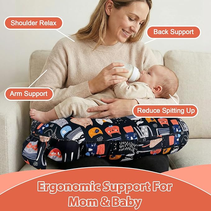 x-vesolje Plus Size Nursing Pillow Wider Support, Breastfeeding Pillow with Adjustable Strap Fit All Body Type, Ergonomic Breast Feeding Pillow, Baby Feeding Pillow for Mom- Max Size/Kitty