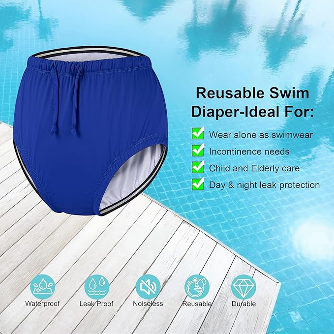 Special Needs Reusable Swim Diaper – Waterproof & Leakproof Incontinence Swimwear for Toddler, Youth & Adult, Unisex Cloth Diaper Cover (Royal Blue, S)