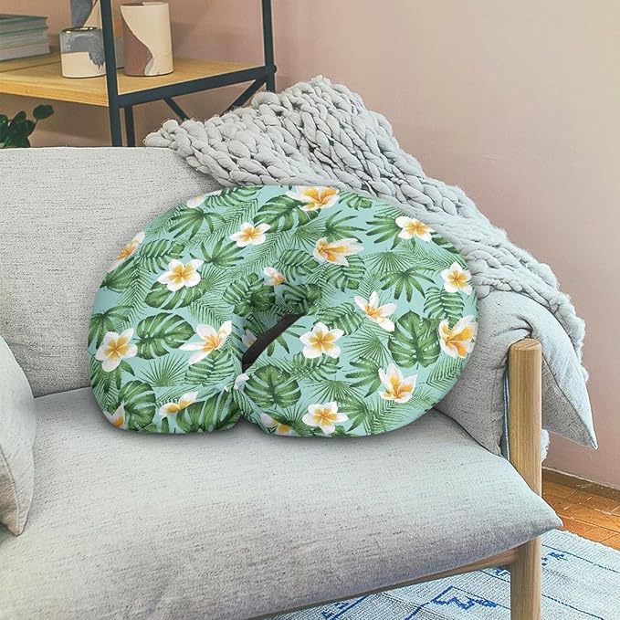 Tropical Flower Leaf Machine Washable Feeding Pillow Case for Baby Boys Girls Skin-Friendly Comfy Cozy Fabric Nursing Support Pillows Cover for Home Nursery Room Sofa Decor