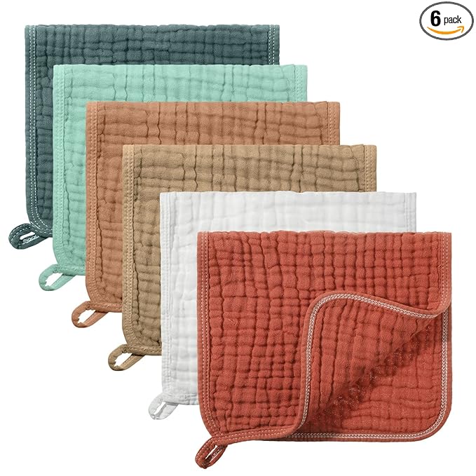 Hicarer 6 Pcs Girl Muslin Burp Cloths Cotton Burping Spit Rags Large 20 x 10 Inch 6 Layers Newborn Soft Absorbent Multicolor Wash Cloths Diapers for Baby Shower(Cute Color Series)