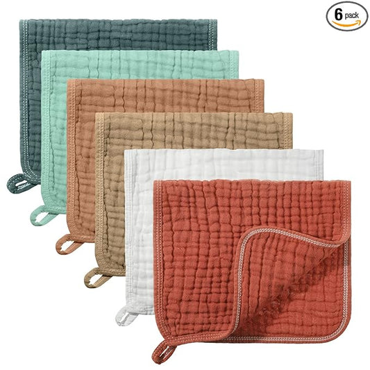 Hicarer 6 Pcs Girl Muslin Burp Cloths Cotton Burping Spit Rags Large 20 x 10 Inch 6 Layers Newborn Soft Absorbent Multicolor Wash Cloths Diapers for Baby Shower(Cute Color Series)
