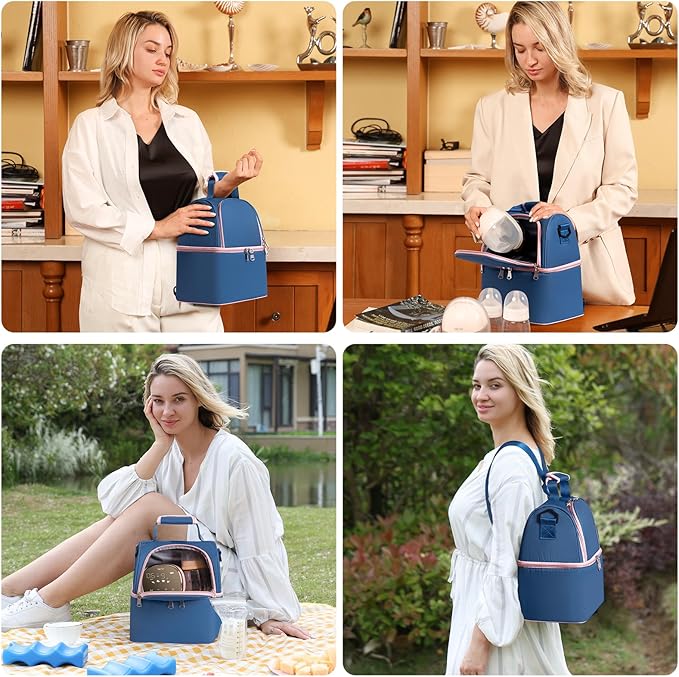 NCVI Breastmilk Cooler Bag, Breast Pump Bag with 2 Ice Pack Fits 6 Bottles, Double Layer Breast Milk Cooler Travel Bag Baby Bottle, for Travel, Nursing Mom Daycare, Work, Picnic (SkyBlue)