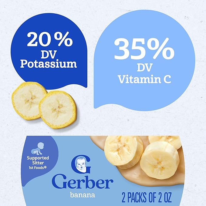 Gerber Stage 1 Baby Food, Banana Puree Tubs, No Artificial Colors or Flavors, Baby Puree, 16-Pack