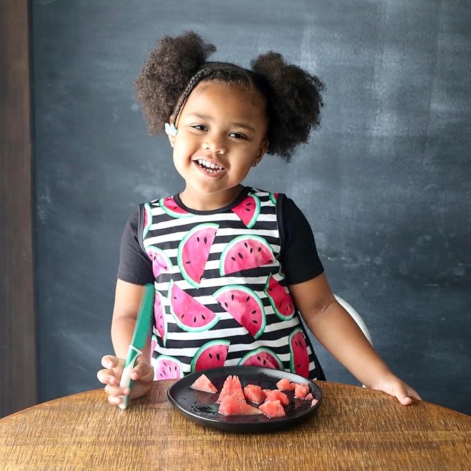 BapronBaby Watermelon Stripes Bapron - No Neck Tie Safer Bib for Baby & Toddler - Soft Waterproof Stain Resistant - Machine Washable - Sz Baby/Toddler 6m-3T