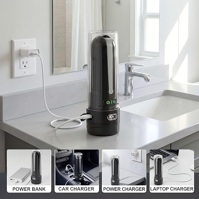 Portable Baby Bidet & Cloth Diaper Sprayer - Travel Irrigator for Baby Butt Cleaning, Rechargeable Handheld Sprayer, 28mm Bottle Compatible (Black)