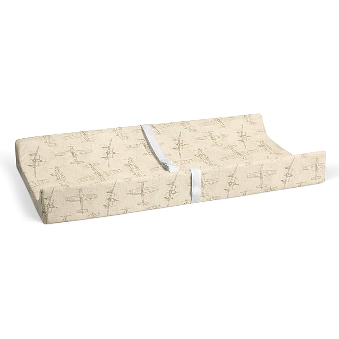 Airplane Diaper Changing Pad Cover, Tan Brown Flying Aviation Baby Boy Nursery, Soft Cotton Infant Changing Pad Cover, Fits Standard Changing Pads, Vintage Airplane Design