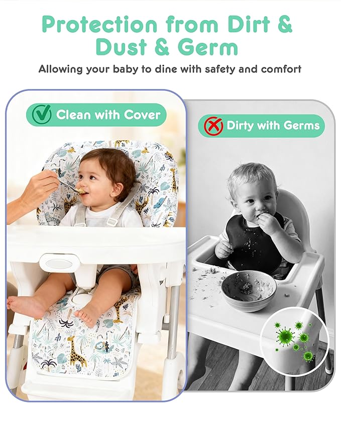 Baby High Chair Cover Replacement, Reversible & Waterproof High Chair Cushion Pad Home & Restaurant use, Includes 5-Point Harness Strap, Chair Not Included - Green
