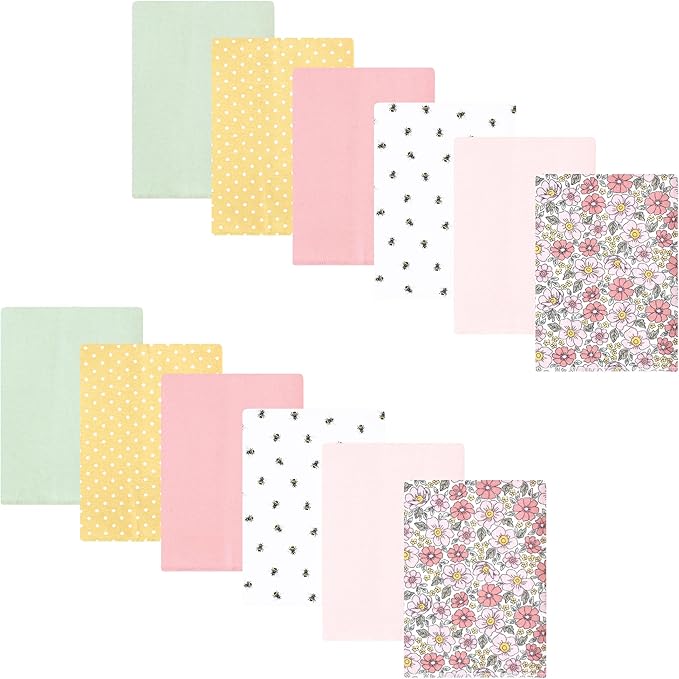 Hudson Baby Unisex Baby Flannel Burp Cloth 12pk, Pink Yellow Pretty Floral, One Size
