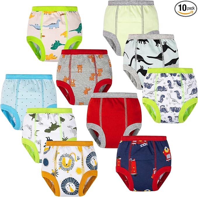 BIG ELEPHANT 10-Pack Baby Potty Training Underwear, Soft 100% Cotton Absorbent Training Pants for Boys & Girls, 7-8Y