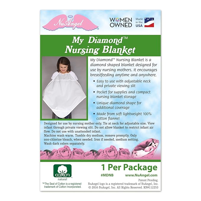 NuAngel Nursing Cover - Periwinkle Blue | Cotton Nursing Blanket for Nursing Mothers | Breathable Breastfeeding Cover - Adjustable Neck and Private Viewing Slit | Diamond Shape for Additional Coverage