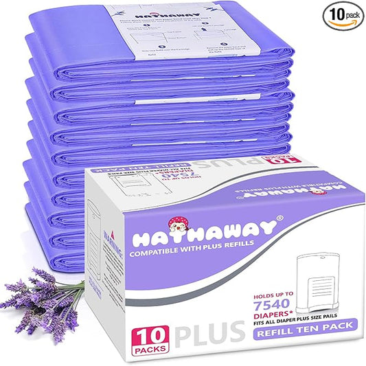 Diaper Pail Refill Bags Compatible With Dekor Plus Diaper Pail, Extra 30% Length, Lavender Scent, 10 Pack