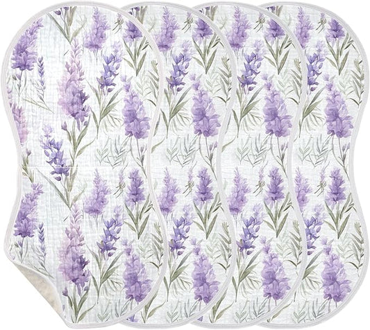 4Pcs Purple Lavender Flower Burp Cloth,Unisex Large Absorbent Soft Cotton Muslin Burping Cloths for Newborn Boys Girls,11x22in,A110334