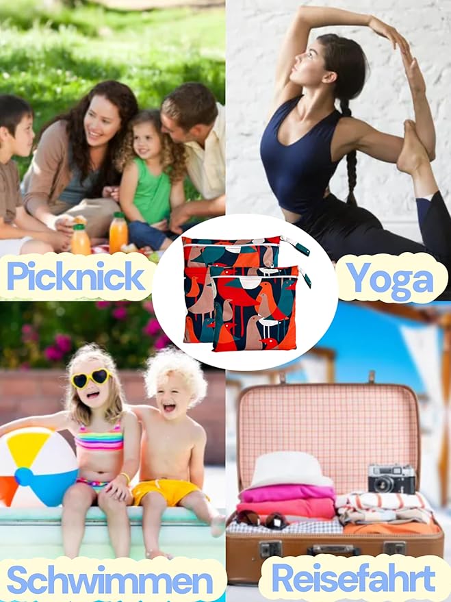 Wet Dry Bag for Cloth Diapers, 2PCS Waterproof Reusable Wet Bag with Zippered Pockets, Washable, Reusable for Travel, Beach, Pool, Stroller, Diapers, Dirty Gym Clothes, Swimsuits, 14x12In & 12x11In