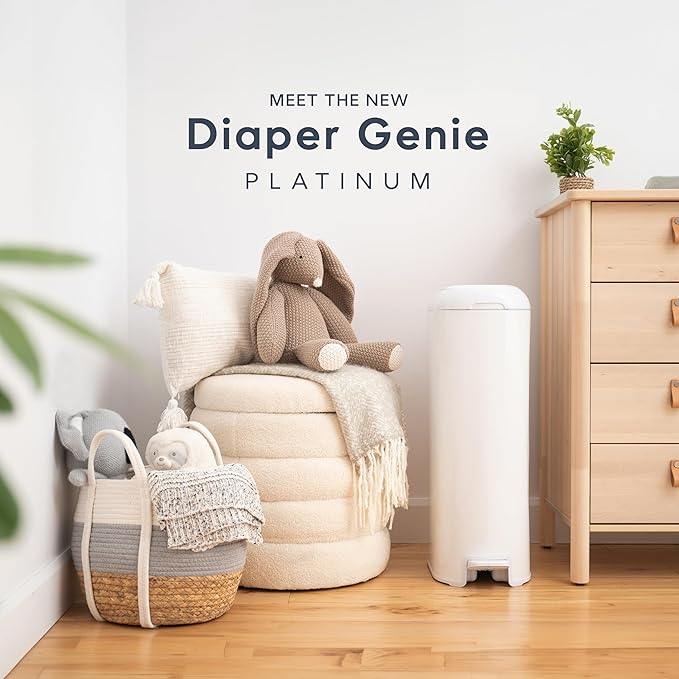 Platinum Diaper Pail Lily White, Made of Durable Stainless Steel, Convenient Easy to Use Hands-Free Operation, Odor-Locking Pail, Includes 2 Easy Roll Refill with 18 and 30 Durable Bags
