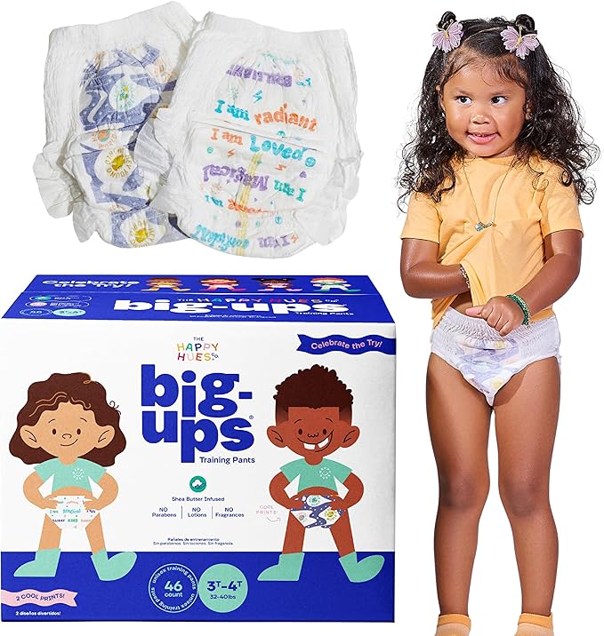 The Happy Hues Big-Ups Potty Training Pants 3T-4T (32-40lbs) – Unisex Training Pants with Shea Butter Softness, Leak Protection & Easy-Tear Sides – Toddler Potty Training Pants - 46 Count