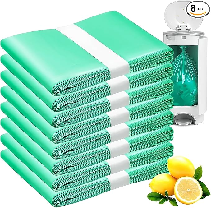 Compatible with Diaper Dekor CLASSIC Diaper Pail Refills | 8 Pack | Odor-Control Liners | Leak-Resistant Incontinence Disposal Bags with Lemon Scent | Durable & Economical