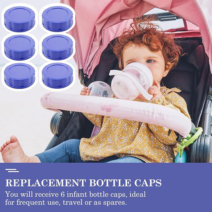 6pcs Baby Bottle Caps with Sealing Gasket, Travel and Storage Bottle Lids Airtight Replacement Caps for Wide Neck Glass Bottles (Purple)