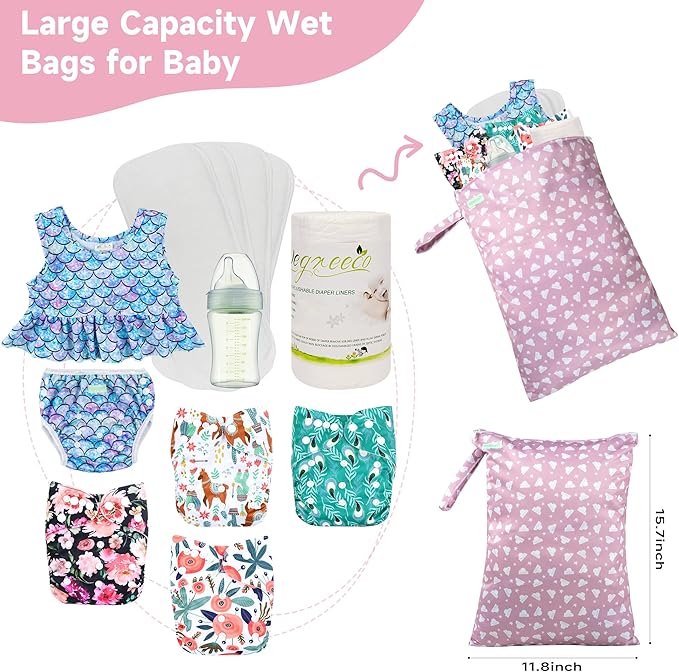 wegreeco Wet Dry Bag for Baby Swimsuit, Small Wet Dry Bag for Clothes Diaper and Breast Pump Parts, Large Baby bag for Travel,Gym Clothes,Beach,Pool,Extra Clothes (White Clouds)