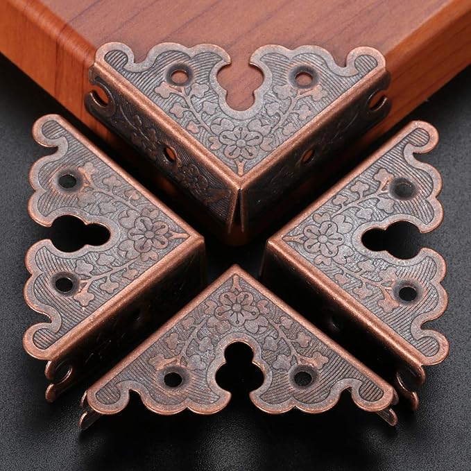 dophee 8Pcs Decorative Corner Protectors, Retro Style Edge Safety Guards Covers for Picture Frame Album Jewelry Box Gift Box Wooden Case Chest Tables Cabinet Furniture, 1.34"x1.34"-Red Copper
