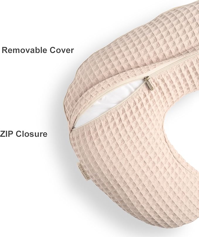 Organic Cover for Nursing Pillow • Premium Quality 100% Cotton Oeko-Tex Standard • Case for Breastfeeding and Bottle Feeding Pillow • Soft and Breathable • Only Cover (Poudre Waffle)
